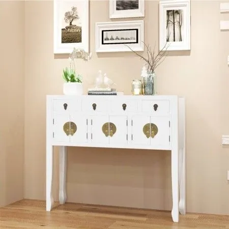 Weißes Sideboard im chinesischen Stil aus massivem Holz von vidaXL, Sideboards - Ref: Foro24-242647, Preis: 188,12 €, Rabatt: %