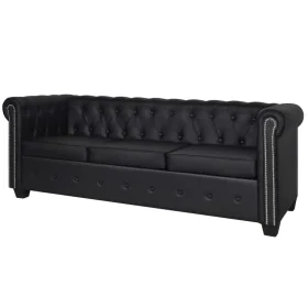 Chesterfield 3-Sitzer-Sofa aus schwarzem Kunstleder von vidaXL, Sofas - Ref: Foro24-242370, Preis: 433,77 €, Rabatt: %