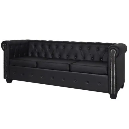 Chesterfield 3-Sitzer-Sofa aus schwarzem Kunstleder von vidaXL, Sofas - Ref: Foro24-242370, Preis: 433,77 €, Rabatt: %