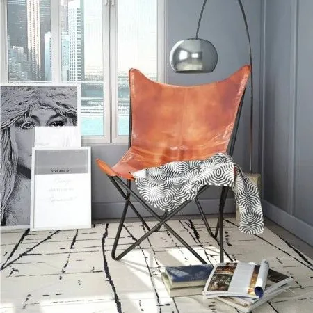 Silla Butterfly de cuero auténtico marrón de vidaXL, Sillones - Ref: Foro24-243728, Precio: 94,20 €, Descuento: %