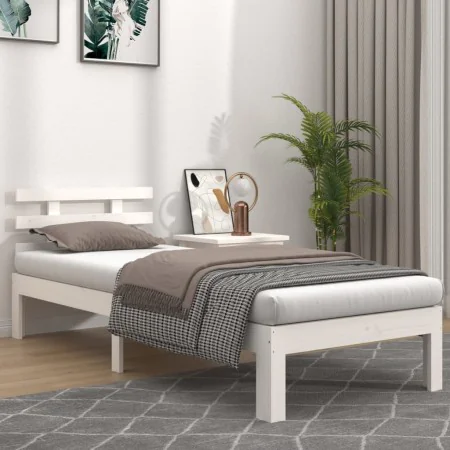 White solid wood bed frame 90x200 cm by vidaXL, Beds and slatted bases - Ref: Foro24-814740, Price: 82,79 €, Discount: %