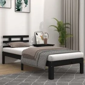 Black solid wood bed frame 90x200 cm by vidaXL, Beds and slatted bases - Ref: Foro24-814743, Price: 93,22 €, Discount: %