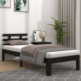 Schwarzer Massivholzbettrahmen 90x200 cm von vidaXL, Betten und Lattenroste - Ref: Foro24-814743, Preis: 93,19 €, Rabatt: %