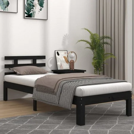 Estructura de cama madera maciza negro 90x200 cm de vidaXL, Camas y somieres - Ref: Foro24-814743, Precio: 93,19 €, Descuento: %