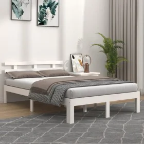 White solid wood bed frame 140x200 cm by vidaXL, Beds and slatted bases - Ref: Foro24-814755, Price: 109,82 €, Discount: %