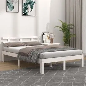 White solid wood bed frame King Size 150x200 cm by vidaXL, Beds and slatted bases - Ref: Foro24-814760, Price: 104,40 €, Disc...