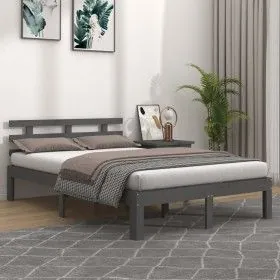 Gray solid wood bed frame King Size 150x200 cm by vidaXL, Beds and slatted bases - Ref: Foro24-814761, Price: 153,69 €, Disco...