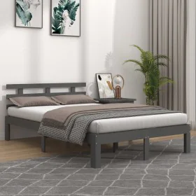 Gray solid wood bed frame 200x200 cm by vidaXL, Beds and slatted bases - Ref: Foro24-814776, Price: 181,14 €, Discount: %
