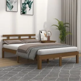Honey brown solid wood bed frame 200x200 cm by vidaXL, Beds and slatted bases - Ref: Foro24-814777, Price: 154,57 €, Discount: %