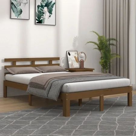 Estructura de cama madera maciza marrón miel 200x200 cm de vidaXL, Camas y somieres - Ref: Foro24-814777, Precio: 154,52 €, D...