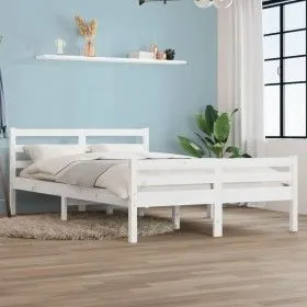 White solid wood bed frame 135x190 cm by vidaXL, Beds and slatted bases - Ref: Foro24-814795, Price: 122,29 €, Discount: %
