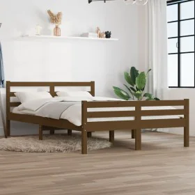 Honey brown solid wood double bed frame 135x190 cm by vidaXL, Beds and slatted bases - Ref: Foro24-814797, Price: 135,80 €, D...