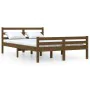 Honey brown solid wood double bed frame 135x190 cm by vidaXL, Beds and slatted bases - Ref: Foro24-814797, Price: 135,80 €, D...