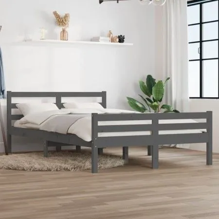 Gray solid wood bed frame 140x190 cm by vidaXL, Beds and slatted bases - Ref: Foro24-814801, Price: 122,04 €, Discount: %