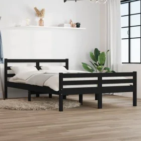 Black solid wood bed frame 140x190 cm by vidaXL, Beds and slatted bases - Ref: Foro24-814803, Price: 106,00 €, Discount: %