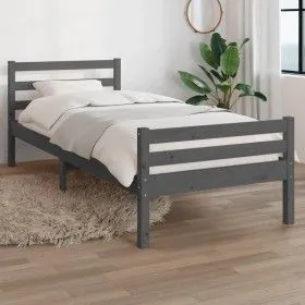 Gray solid wood bed frame 100x200 cm by vidaXL, Beds and slatted bases - Ref: Foro24-814811, Price: 99,83 €, Discount: %