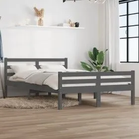 Grauer Massivholzbettrahmen 120x200 cm von vidaXL, Betten und Lattenroste - Ref: Foro24-814816, Preis: 117,31 €, Rabatt: %
