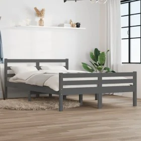 Gray solid wood bed frame 120x200 cm by vidaXL, Beds and slatted bases - Ref: Foro24-814816, Price: 117,31 €, Discount: %