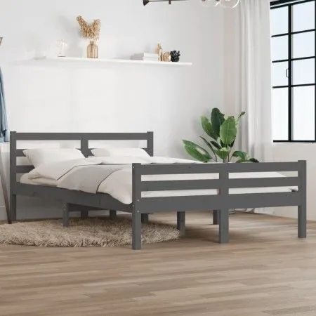 Grauer Massivholzbettrahmen 120x200 cm von vidaXL, Betten und Lattenroste - Ref: Foro24-814816, Preis: 117,31 €, Rabatt: %