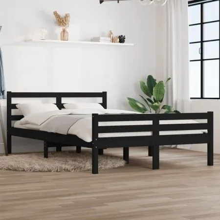 Schwarzer Massivholzbettrahmen 120x200 cm von vidaXL, Betten und Lattenroste - Ref: Foro24-814818, Preis: 113,58 €, Rabatt: %