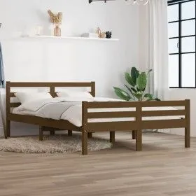 Honey brown solid wood bed frame 140x200 cm by vidaXL, Beds and slatted bases - Ref: Foro24-814822, Price: 140,90 €, Discount: %