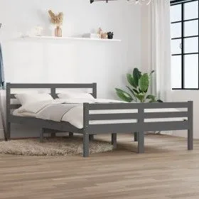 Gray solid wood bed frame King Size 150x200 cm by vidaXL, Beds and slatted bases - Ref: Foro24-814826, Price: 144,82 €, Disco...