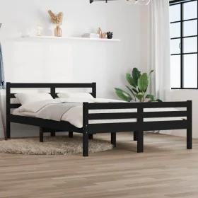 Black solid wood bed frame King Size 150x200 cm by vidaXL, Beds and slatted bases - Ref: Foro24-814828, Price: 123,44 €, Disc...
