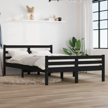 Black solid wood bed frame King Size 150x200 cm by vidaXL, Beds and slatted bases - Ref: Foro24-814828, Price: 123,44 €, Disc...