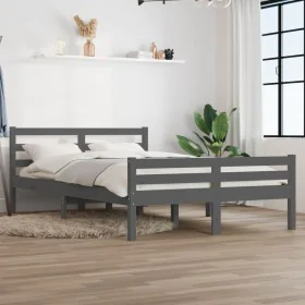Gray solid wood bed frame 160x200 cm by vidaXL, Beds and slatted bases - Ref: Foro24-814831, Price: 131,82 €, Discount: %