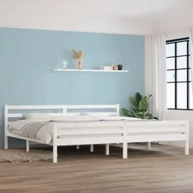 White solid wood bed frame Supe King 180x200 cm by vidaXL, Beds and slatted bases - Ref: Foro24-814835, Price: 130,87 €, Disc...