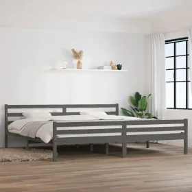 Gray solid wood bed frame 200x200 cm by vidaXL, Beds and slatted bases - Ref: Foro24-814841, Price: 102,54 €, Discount: %