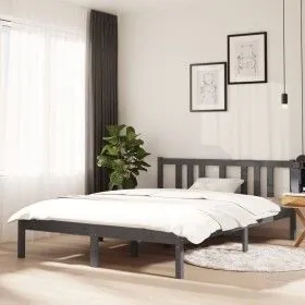 Double gray solid wood bed frame 135x190 cm by vidaXL, Beds and slatted bases - Ref: Foro24-814861, Price: 131,87 €, Discount: %
