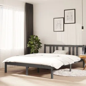 Gray solid wood bed frame 140x190 cm by vidaXL, Beds and slatted bases - Ref: Foro24-814866, Price: 95,52 €, Discount: %