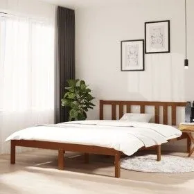 Honey brown solid wood bed frame 140x190 cm by vidaXL, Beds and slatted bases - Ref: Foro24-814867, Price: 135,29 €, Discount: %