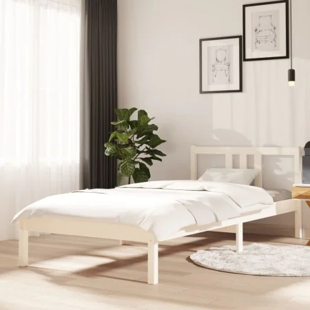 White solid wood bed frame 90x200 cm by vidaXL, Beds and slatted bases - Ref: Foro24-814870, Price: 77,37 €, Discount: %