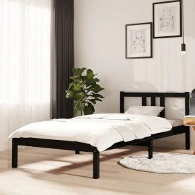 Black solid wood bed frame 90x200 cm by vidaXL, Beds and slatted bases - Ref: Foro24-814873, Price: 78,40 €, Discount: %