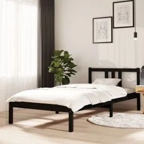 Schwarzer Massivholzbettrahmen 90x200 cm von vidaXL, Betten und Lattenroste - Ref: Foro24-814873, Preis: 78,38 €, Rabatt: %