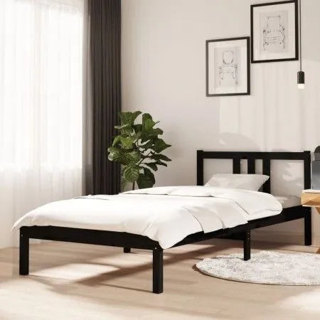 Estructura de cama madera maciza negro 90x200 cm de vidaXL, Camas y somieres - Ref: Foro24-814873, Precio: 78,38 €, Descuento: %