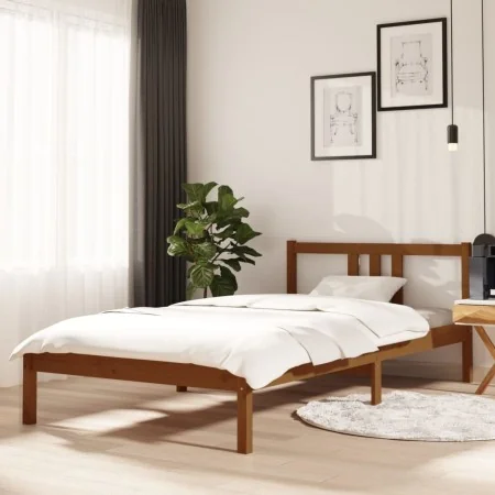 Honey brown solid wood bed frame 100x200 cm by vidaXL, Beds and slatted bases - Ref: Foro24-814877, Price: 104,41 €, Discount: %