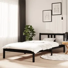 Black solid wood bed frame 100x200 cm by vidaXL, Beds and slatted bases - Ref: Foro24-814878, Price: 88,00 €, Discount: %