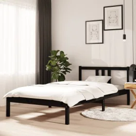 Estructura de cama madera maciza negro 100x200 cm de vidaXL, Camas y somieres - Ref: Foro24-814878, Precio: 88,00 €, Descuent...