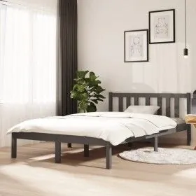 Gray solid wood bed frame 120x200 cm by vidaXL, Beds and slatted bases - Ref: Foro24-814881, Price: 110,86 €, Discount: %