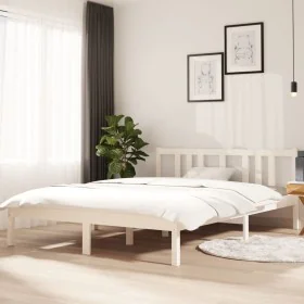 Weißer Massivholzbettrahmen 140x200 cm von vidaXL, Betten und Lattenroste - Ref: Foro24-814885, Preis: 110,69 €, Rabatt: %