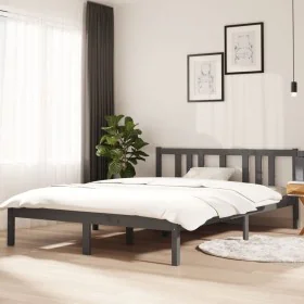 Grauer Massivholzbettrahmen 140x200 cm von vidaXL, Betten und Lattenroste - Ref: Foro24-814886, Preis: 112,30 €, Rabatt: %