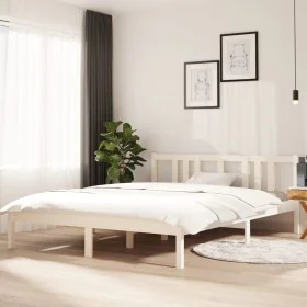 Estructura de cama madera maciza blanca King Size 150x200 cm de vidaXL, Camas y somieres - Ref: Foro24-814890, Precio: 113,35...