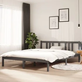 Gray solid wood bed frame King Size 150x200 cm by vidaXL, Beds and slatted bases - Ref: Foro24-814891, Price: 139,79 €, Disco...