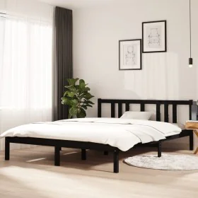 Black solid wood bed frame King Size 150x200 cm by vidaXL, Beds and slatted bases - Ref: Foro24-814893, Price: 142,16 €, Disc...