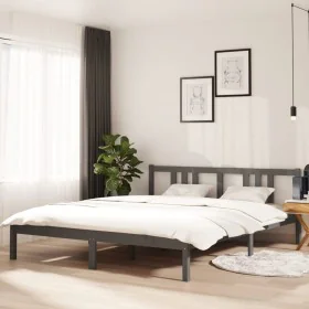 Gray solid wood bed frame 160x200 cm by vidaXL, Beds and slatted bases - Ref: Foro24-814896, Price: 118,41 €, Discount: %