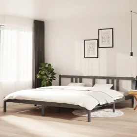 Gray solid wood bed frame 200x200 cm by vidaXL, Beds and slatted bases - Ref: Foro24-814906, Price: 130,76 €, Discount: %