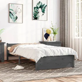Gray solid wood single bed frame 75x190 cm by vidaXL, Beds and slatted bases - Ref: Foro24-815006, Price: 91,95 €, Discount: %
